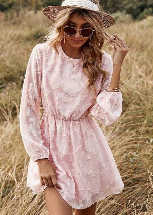 Boho Round Neck Long Sleeve Mini Dress